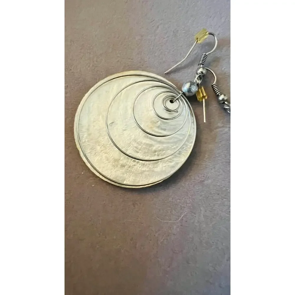 Handmade Shell and Spiral Wire Drop Earrings
